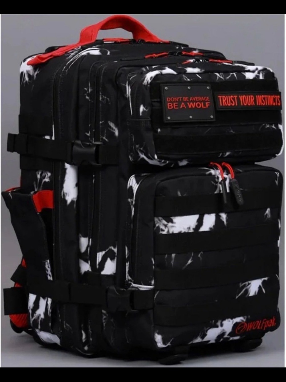 Wolfpack Tactical 45 L Backpack in Black, White & Red